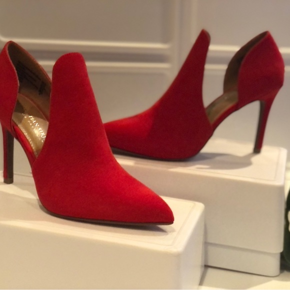 Brand New - Christian Siriano- Faux Suede Red High Heels Booties - Picture 2 of 3